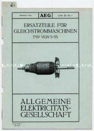 Ersatzteile für Gleichstrommaschinen Typ VGN 5-55 (O)