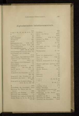 Alphabetisches Inhaltsverzeichnis.