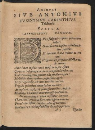 Amyntas sive Antonius Euonymus Carinthius Teichensis. Ecloga.