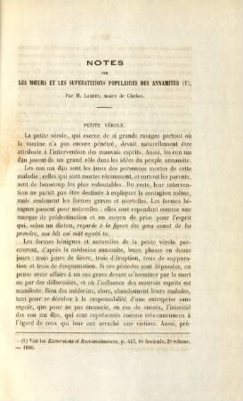 Notes sur les moeurs et les superstitions populaires des annamites, par M.Landes, maire de Cholon