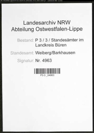 Sterberegister Standesamt Weiberg/Barkhausen