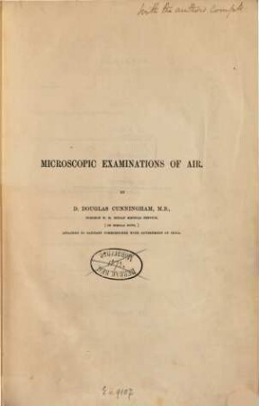 Microscopic examinations of air : By Douglas Cunningham