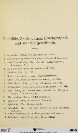 Gemälde, Zeichnungen, Druckgraphik und Kunstgegenstände (Nr. 1-251)