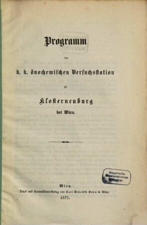 Programm der k. k. önochemischen Versuchsstation zu Klosterneuburg bei Wien