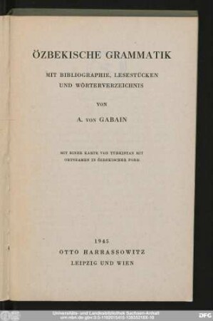 Özbekische Grammatik : mit Bibliographie, Lesestücken und Wörterverzeichnis