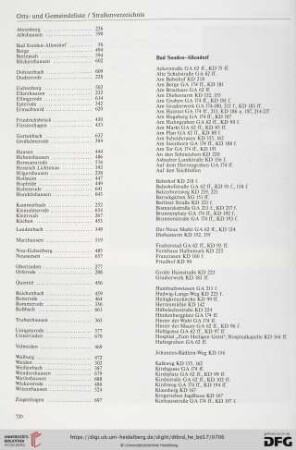 Orts- und Gemeindeliste / Straßenverzeichnis