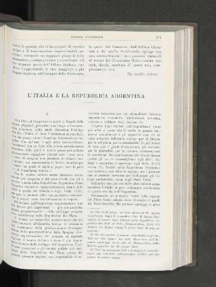 L'Italia E La Republica Argentina.