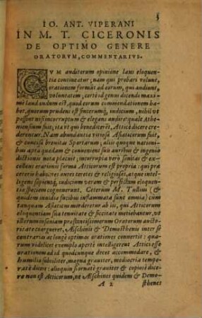 Io. Ant. Viperano In M. P. Ciceronis de optimo genere oratorum commentarius