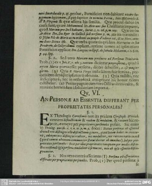 Qu. VI. An Personae Ab Essentia Differant Per Proprietates Personales?