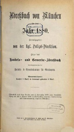 Adreßbuch für München. 1880