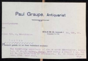 [Antiquariatsangebot an Börries von Münchhausen]