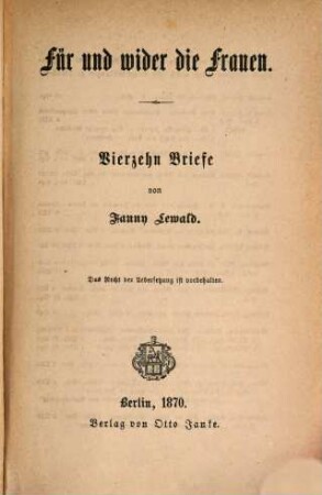 Für und wider die Frauen : vierzehn Briefe