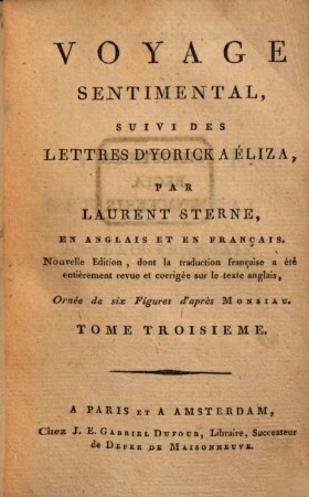Voyage Sentimental, Suivi Des Lettres D'Yorick A Éliza : En Anglais Et En Français, 3