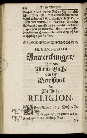Anmerckungen/ über das Fünffte Buch.