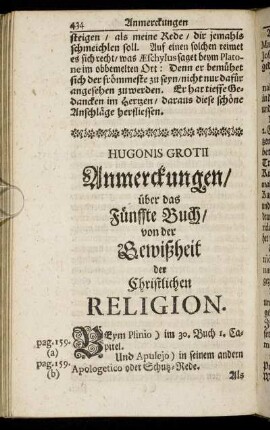 Anmerckungen/ über das Fünffte Buch.