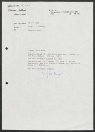 Brief an Karsten Witt, 17.11.1993