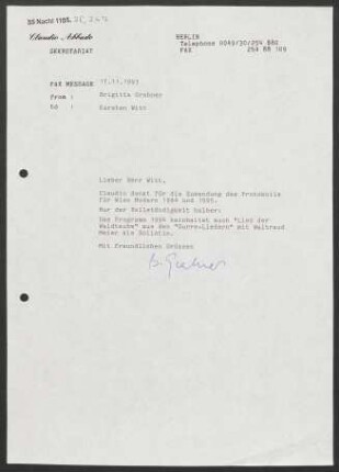 Brief an Karsten Witt, 17.11.1993
