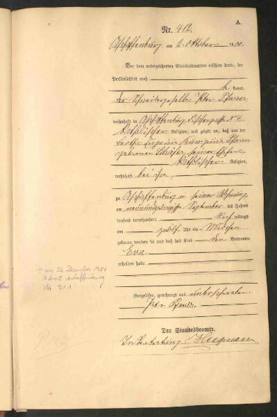 Standesamtsbuch der Stadt Aschaffenburg: Geburten 365/1900 - 184/1901