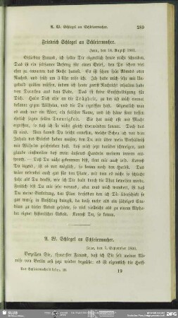 August Wilhelm von Schlegel an Friedrich Schleiermacher, Jena, 07.09.1801