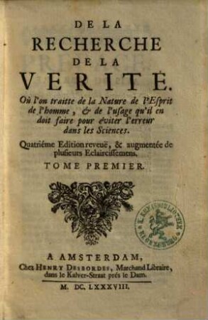 De la recherche de la vérité ..., 1.