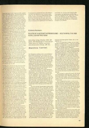 Kristiana Hartmann: Deutsche Gartenstadtbewegung. München, 1976