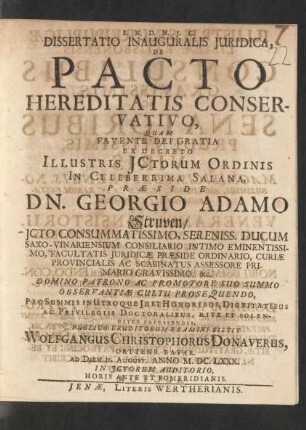 Dissertatio Inauguralis Iuridica, De Pacto Hereditatis Conservativo