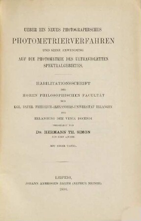Ueber ein neues photographisches Photometrierverfahren und seine Anwendung auf die Photometrie des ultravioletten Spektralgebietes