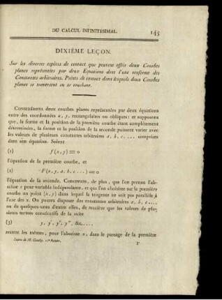 Dixième Lecon - Vingt Deuxième Lecon. Tangente et des plans tangens.