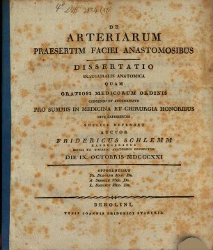 De arteriarum praesertim faciei anastomosibus : Diss. inaug. anat.