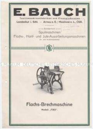 Flachs-Brechmaschine Modell "FBD".