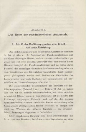 Abschnitt I. Das Recht der standesherrlichen Autonomie
