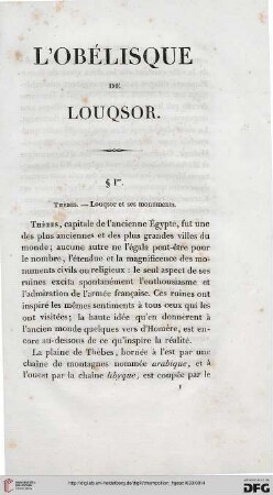 § Ier: Thebes – Louqsor et ses monuments