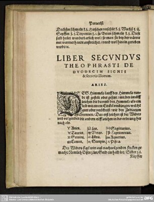 LIBER SECUNDUS THEOPHRASTI DE DUODECIM SIGNIS & secretis illorum.