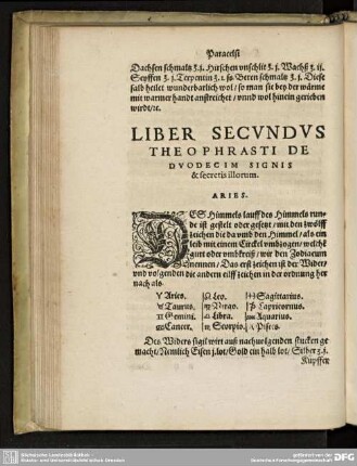 LIBER SECUNDUS THEOPHRASTI DE DUODECIM SIGNIS & secretis illorum.