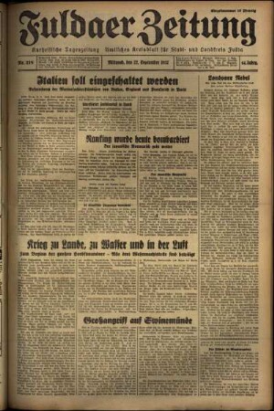 Erste Ausgabe vom Mittwoch, den 22. September 1937.
