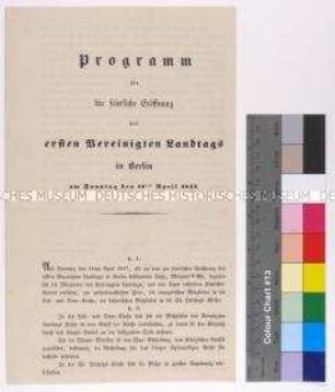 Programm zur feierlichen Eröffnung des ersten Vereinigten Landtages in Berlin am 11. April 1847