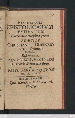 Deliciarum Epistolicarum Festivalium Exercitatio vigesima prima