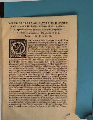 Verba Prolata : in eius prima comparitione in Generali Congregatione Die Mart. XIII. Aprilis M D LXIII