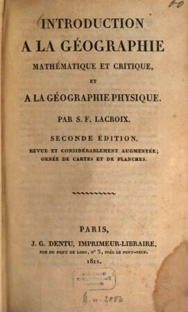 Introduction à la géographie mathématique et critique et à la géographie physique
