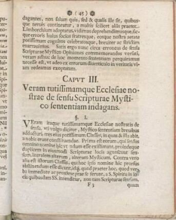 Caput III. Veram tutissimamque Ecclesiae nostrae de sensu Scripturae Mystico sententiam indagans.