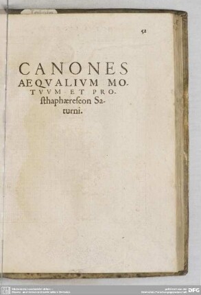 CANONES AEQUALIUM MOTUUM ET PROSTHAPHAERESEON SATURNI.