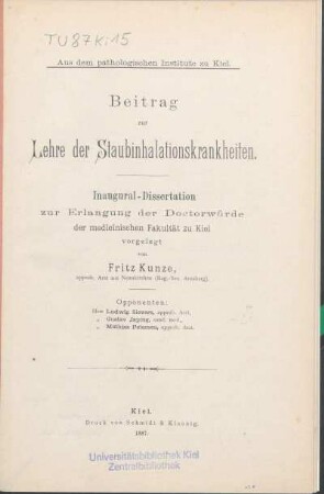 Beitrag zur Lehre der Staubinhalationskrankheiten