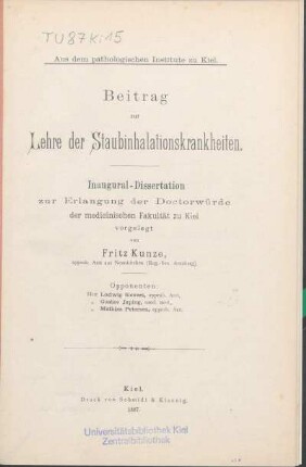 Beitrag zur Lehre der Staubinhalationskrankheiten