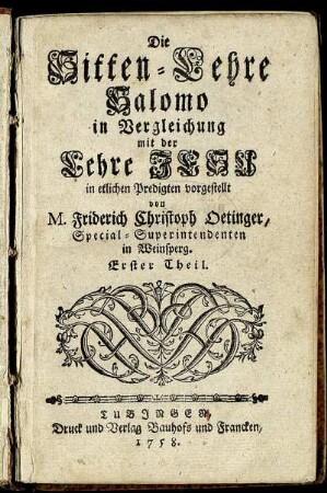 T. 1: Die Sitten-Lehre Salomo in Vergleichung mit der Lehre Jesu. Erster Theil