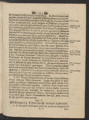 Cap. V. Decrementa Titulorum Horum Exponit
