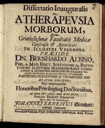 Dissertatio Inauguralis De Atherapeusia Morborum