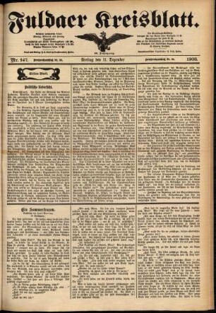 Erste Ausgabe vom Freitag, den 11. Dezember 1903.