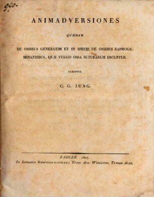 Animadversiones quaedam de ossibus generatim et in specie de ossibus raphogeminantibus, quae vulgo ossa suturarum dicuntur