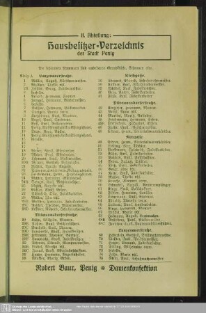 II. Abteilung. Häuserbuch : II. Abteilung. Hausbesitzer-Verzeichnis der Stadt Penig