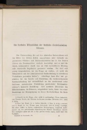 Die funfzehn Münzstätten der funfzehn diocletianischen Diöcesen